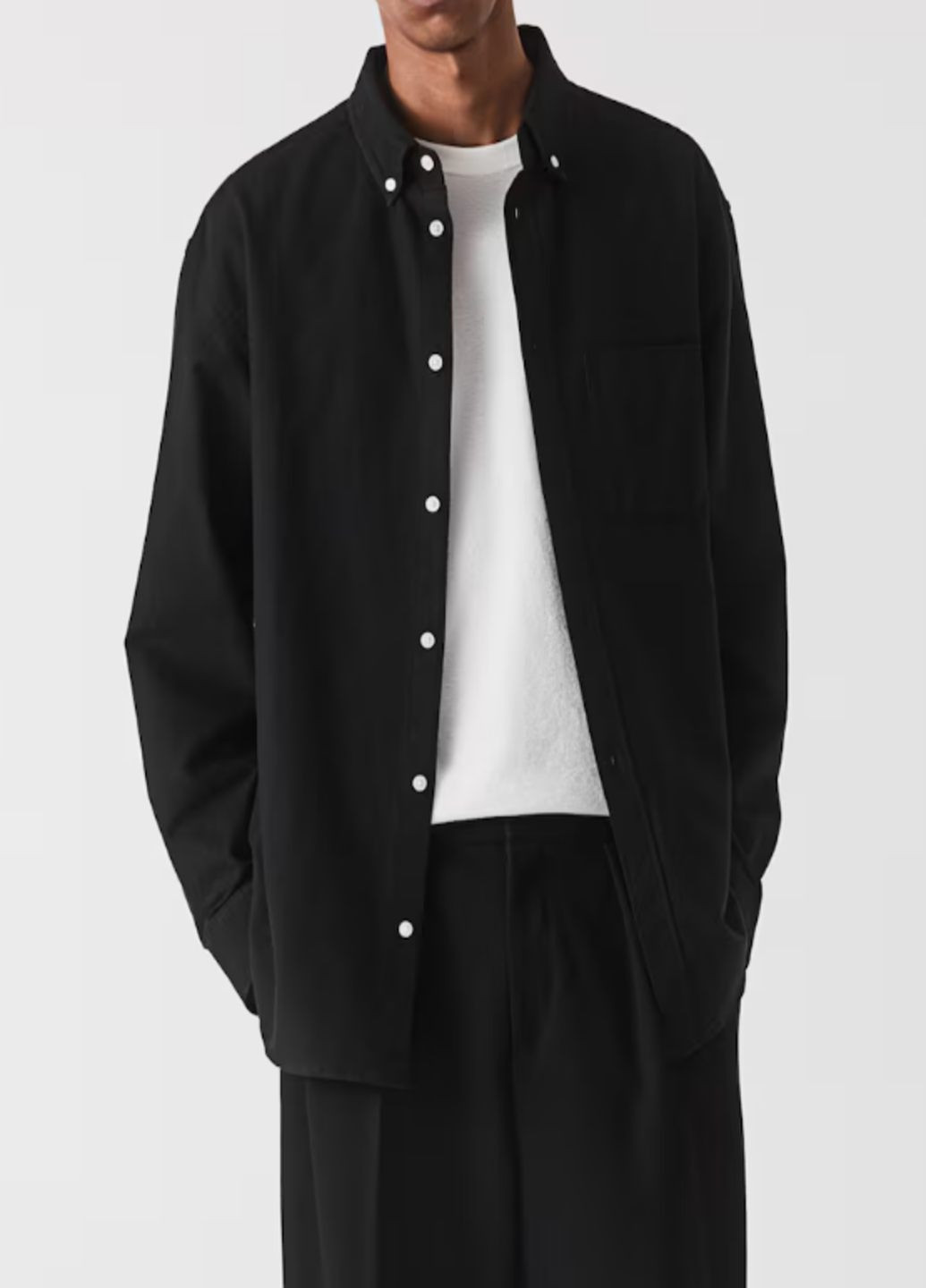 Черная классическая рубашка однотонная H&M