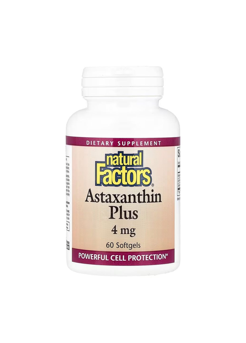 Добавка астаксантин для здоров'я очей Astaxanthin Plus 4мг 60 капсул антиоксидант Natural Factors (367957321)