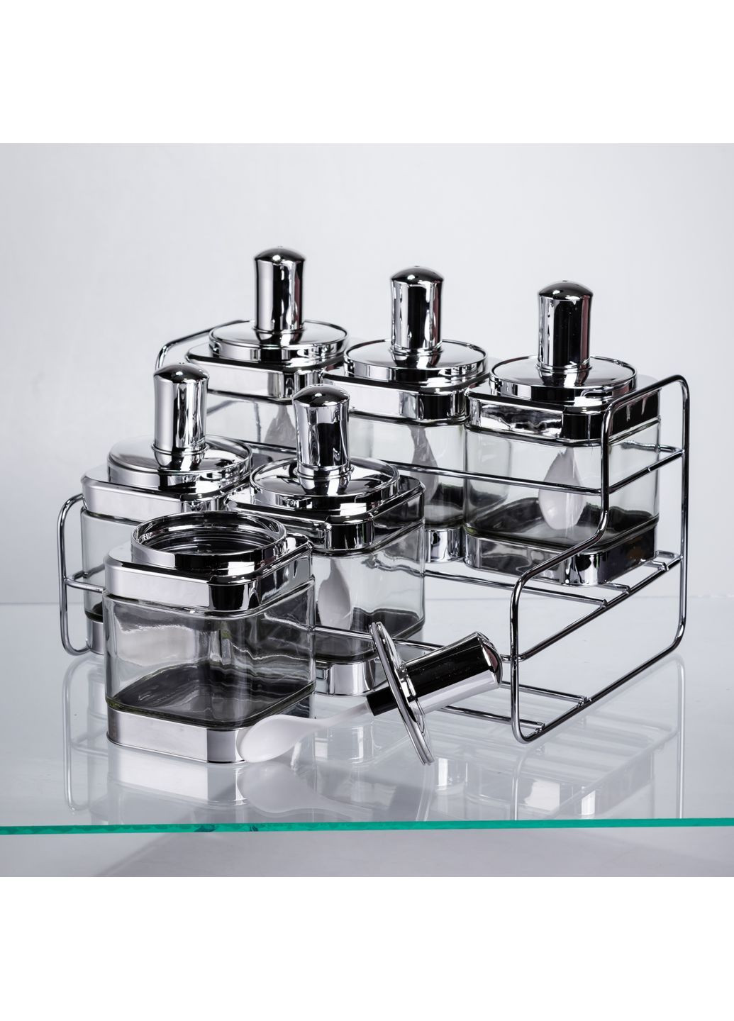 Набір банок для сипучих продуктів з ложкою 6 шт, хром HP-1341 No Brand (366830675)