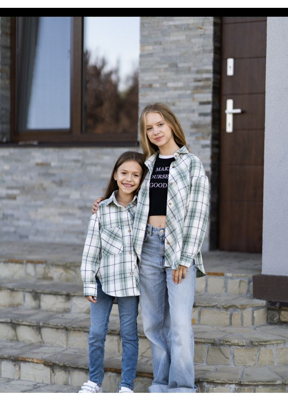 Зеленая рубашка в клетку No Brand