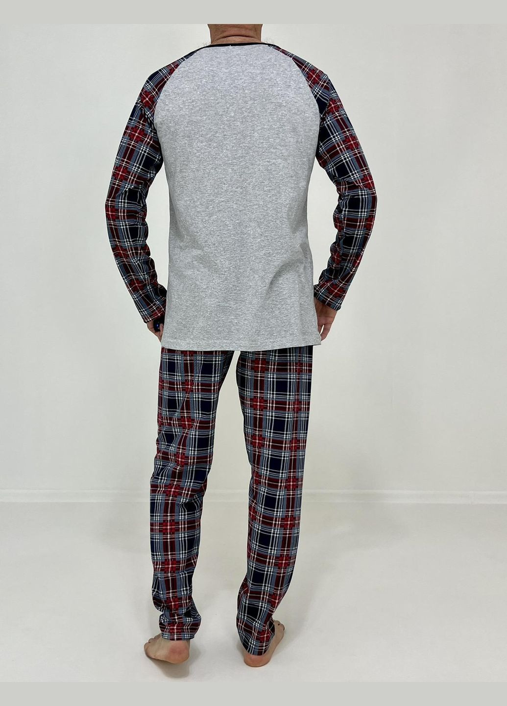 Пижама мужская Denis кофта + штаны в клетку 58-60 Серая 31711113-3 Triko (276777651)