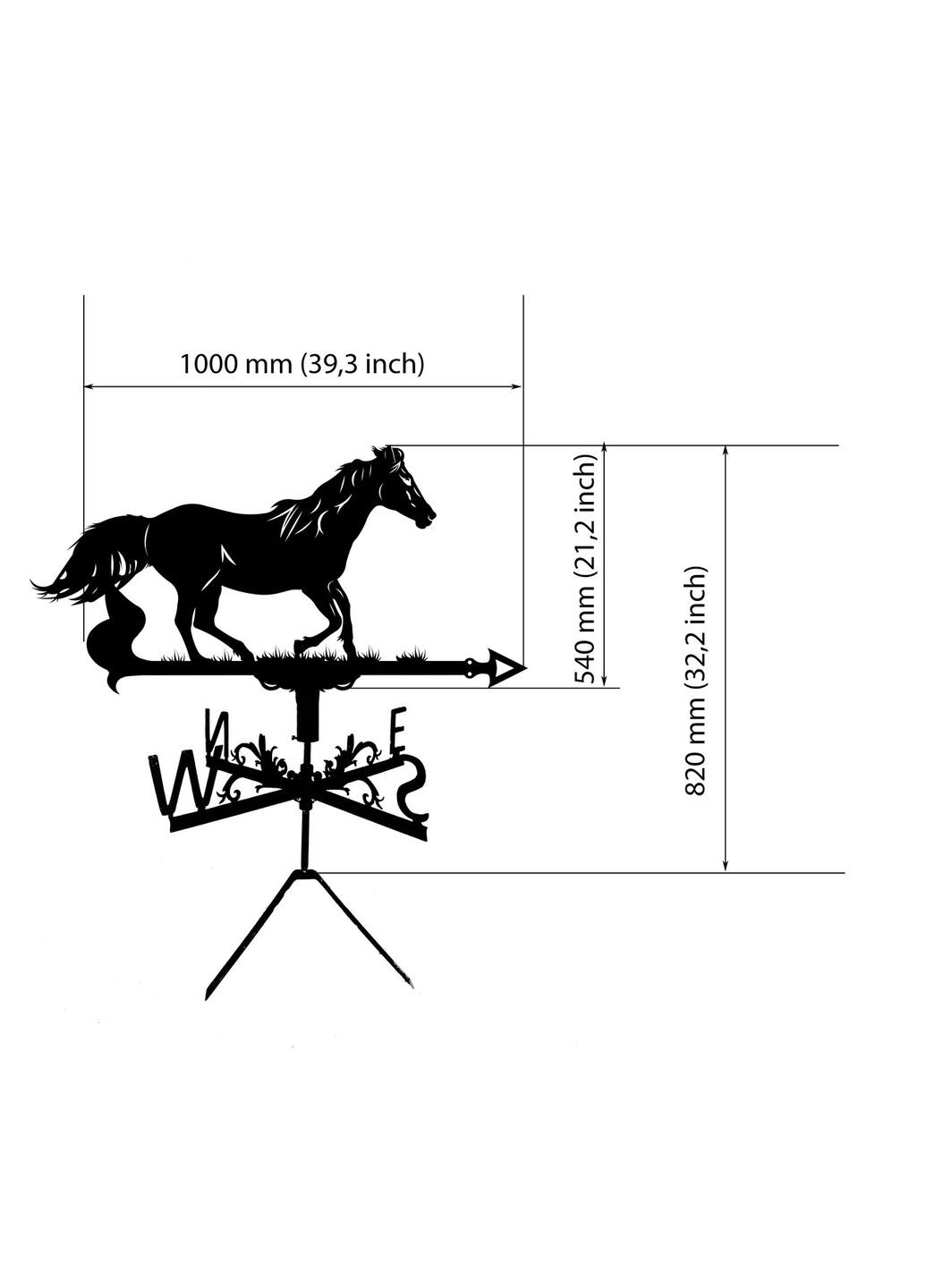 Флюгер на дом Лошадь №4 из металла 3 мм, флюгер на крышу No Brand (368896582)