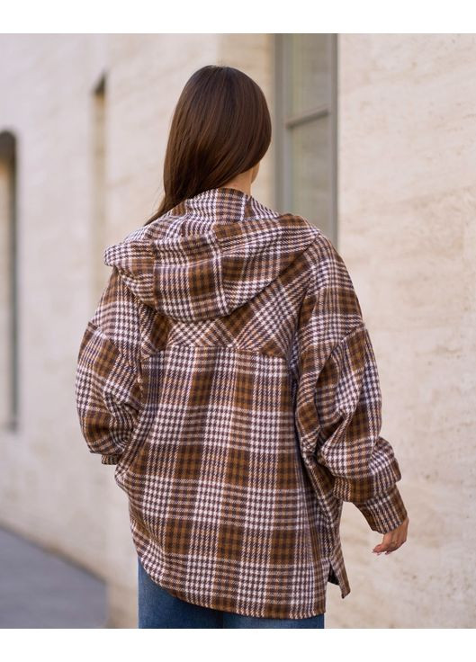 Коричневая повседневный, кэжуал рубашка в клетку ISSA PLUS с длинным рукавом