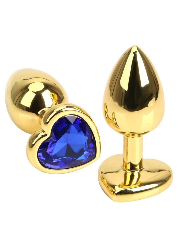 Анальна пробка М 3,4 см середня золота з каменем сердечком у формі серця TOYFA Metal Focus (303908119)