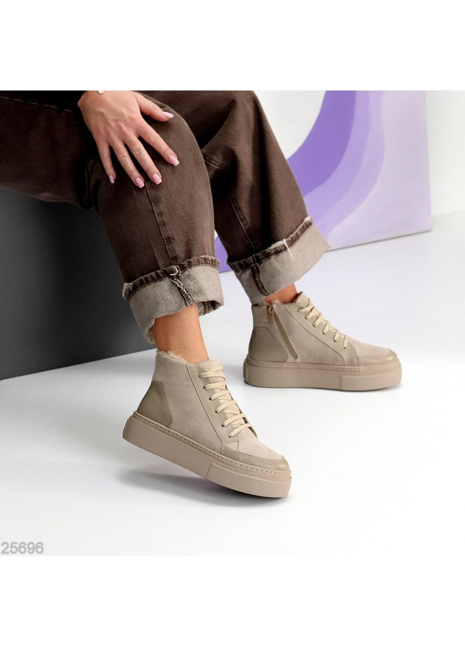 Черевики Milos зимові, натуральна шкіра та замша, темний беж, теплі No Brand (365548124)