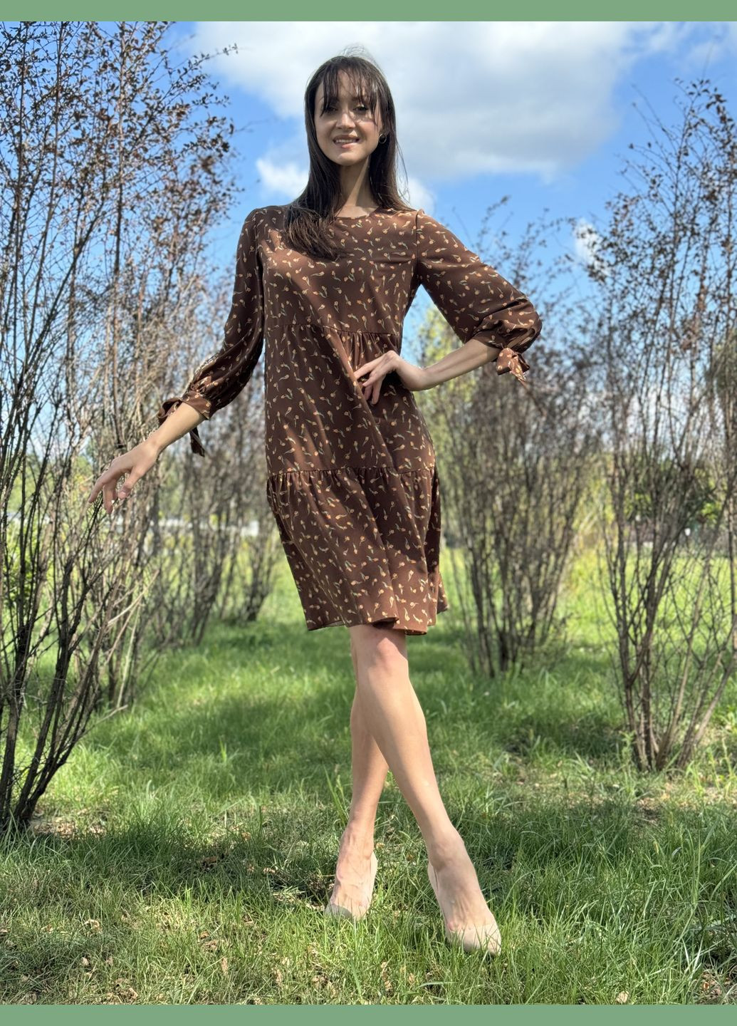 Темно-коричнева коричнева сукня вільного крою із зав'язками на рукавах 5796к Cat Orange