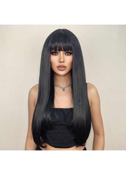 Перука чорна з чубчиком довга пряма термоперука No Brand (355802361)