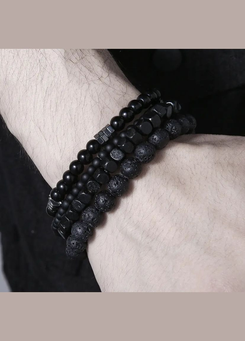 Мужской набор браслетов 4в1 из вулканических камней 21 см, браслет в панк стиле для парня No Brand (330758181)