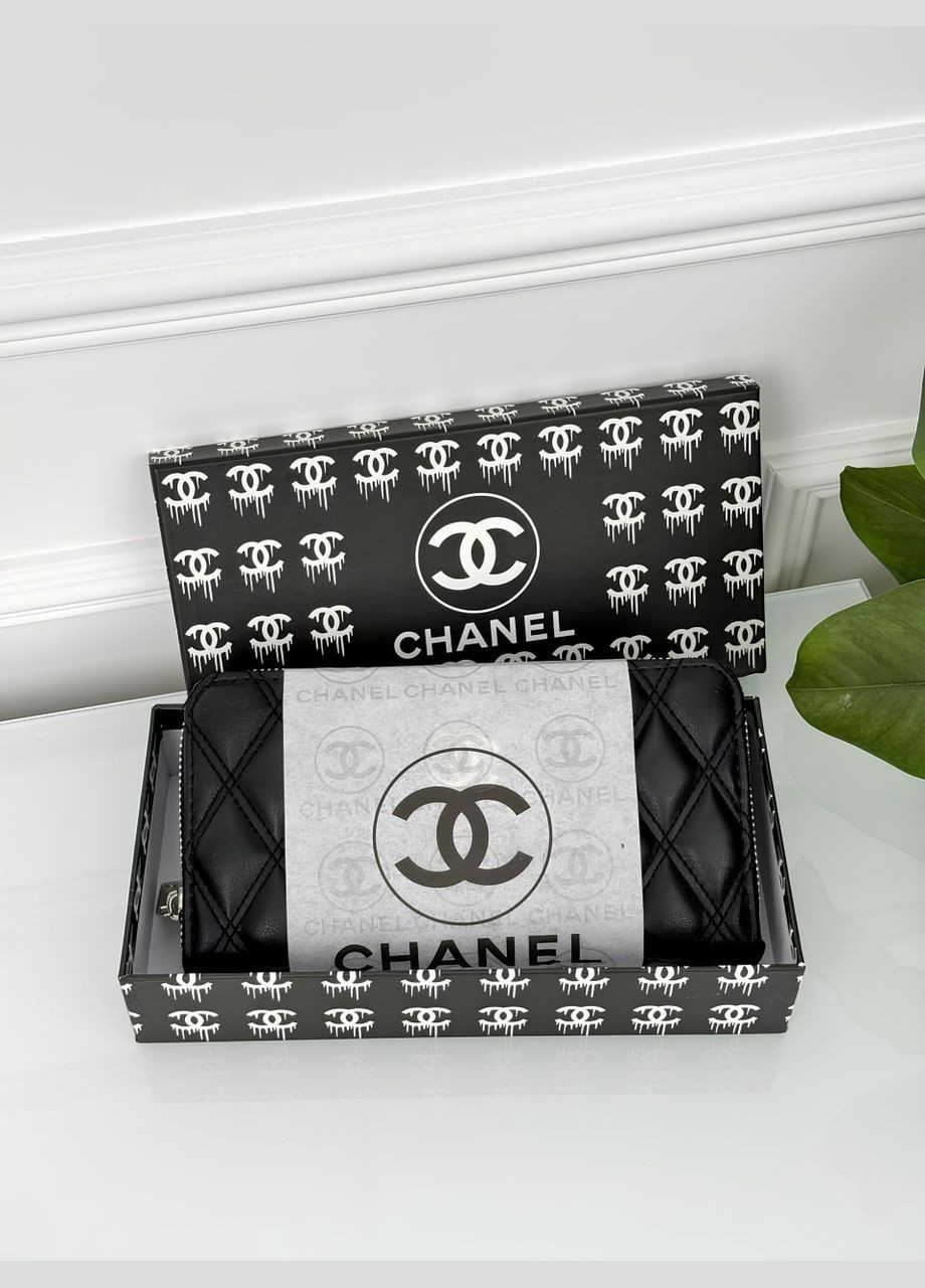 Кошелек Шанель большой черный серебро No Brand (317631317)