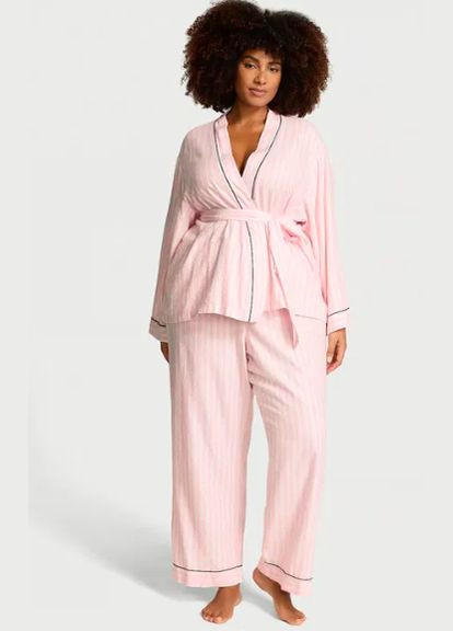 Рожева піжама фланель flannel long pajama set (сорочка+штани)рожева смужка кімоно Victoria's Secret