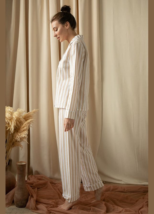 Бежевая всесезон хлопковая пижама с брюками рубашка + брюки Forly Lines HL0010-69-69 beige