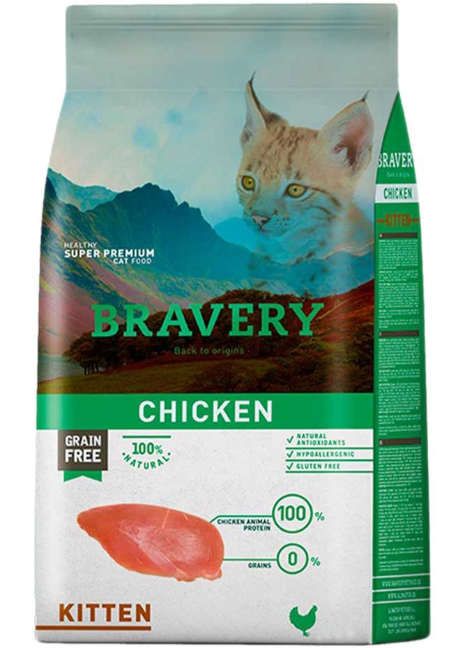 Сухий корм Chicken Cat Kitten для кошенят з куркою 600 г (8436538947739) Bravery (300288730)
