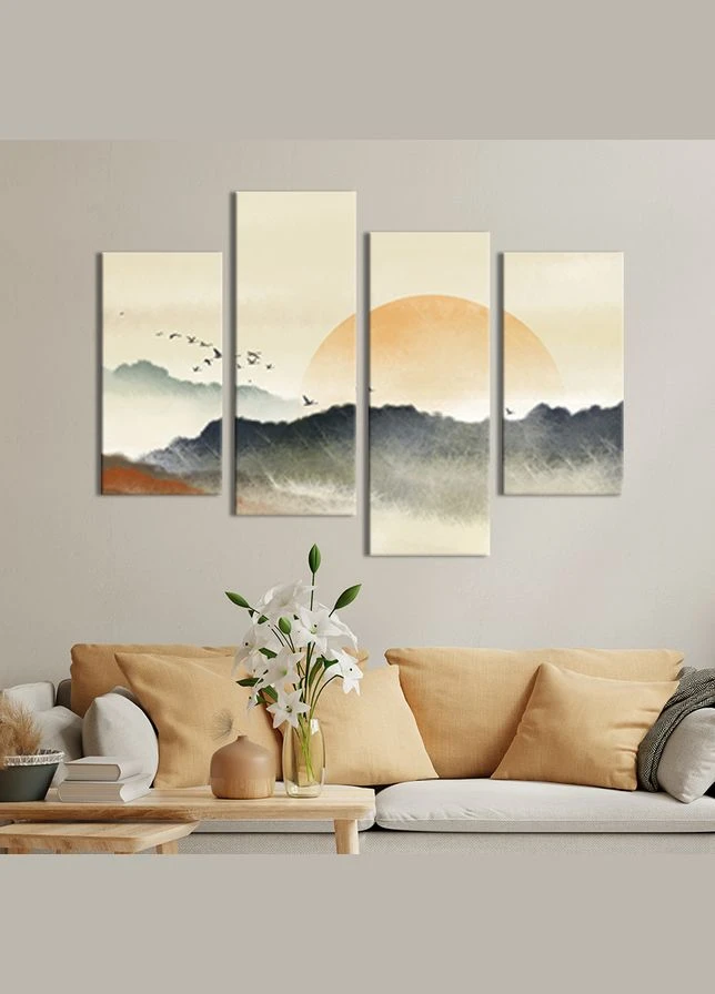 Модульная картина из четырех частей Стая птиц на закате солнца 89x56 см (640-42) KilArt (380019329)