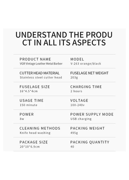 Триммер аккумуляторный для бороды V-263 LED-дисплей (4 насадки) VGR (372716687)