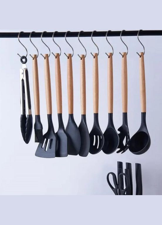 Набор силиконовых кухонных принадлежностей из 19 предметов с деревянной ручкой No Brand (333340184)