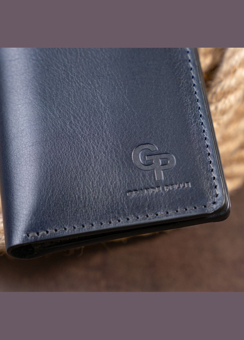 Вертикальне глянсове портмоне з накладною монетницьою 11332 Синє Grande Pelle (331907196)