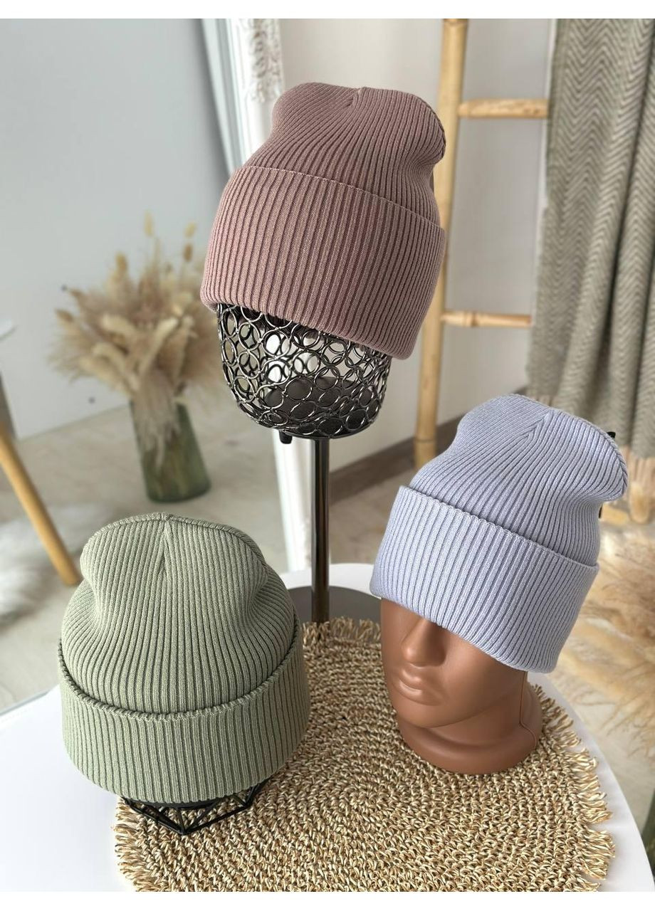 Шапка жіноча базова з невисокой лопаткой. Шапка в’язана з подвійним відворотом жіноча No Brand (362917700)