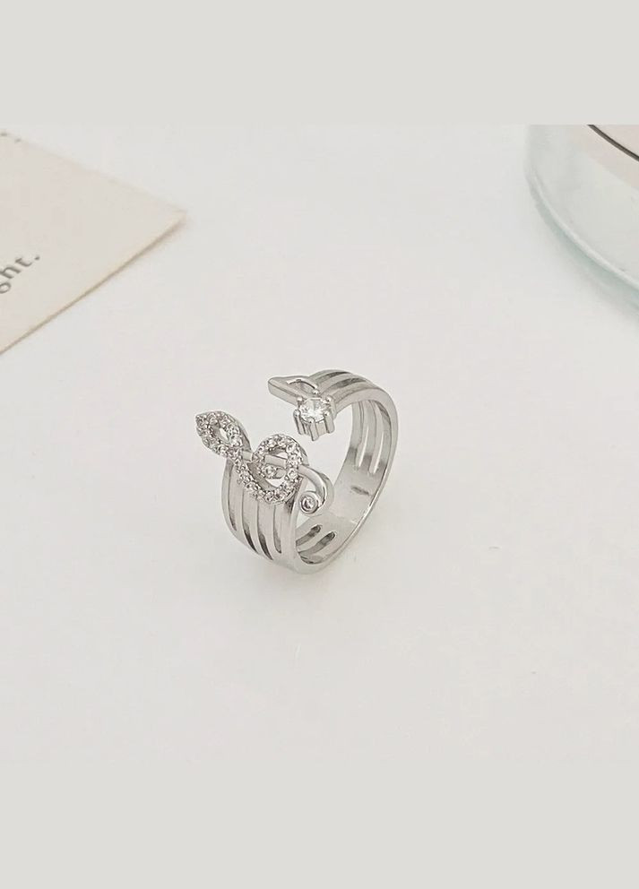 Романтическое женское кольцо в форме нотки и скрипичного ключа серебристое р. регулируемый Fashion Jewelry (285110586)