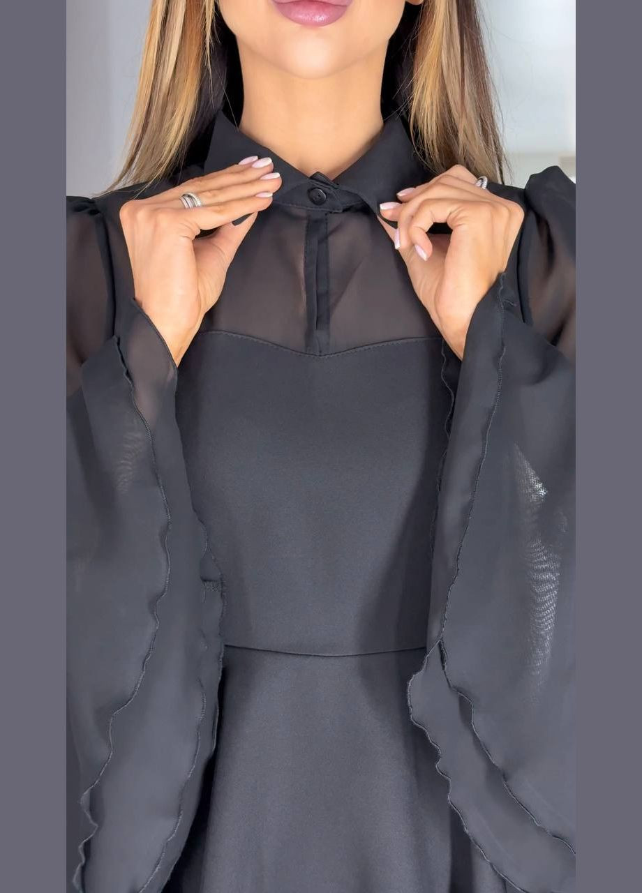 Чорна чорна коротка сукня з рукавами з шифону – легкість та елегантність для вечірніх образів No Brand однотонна