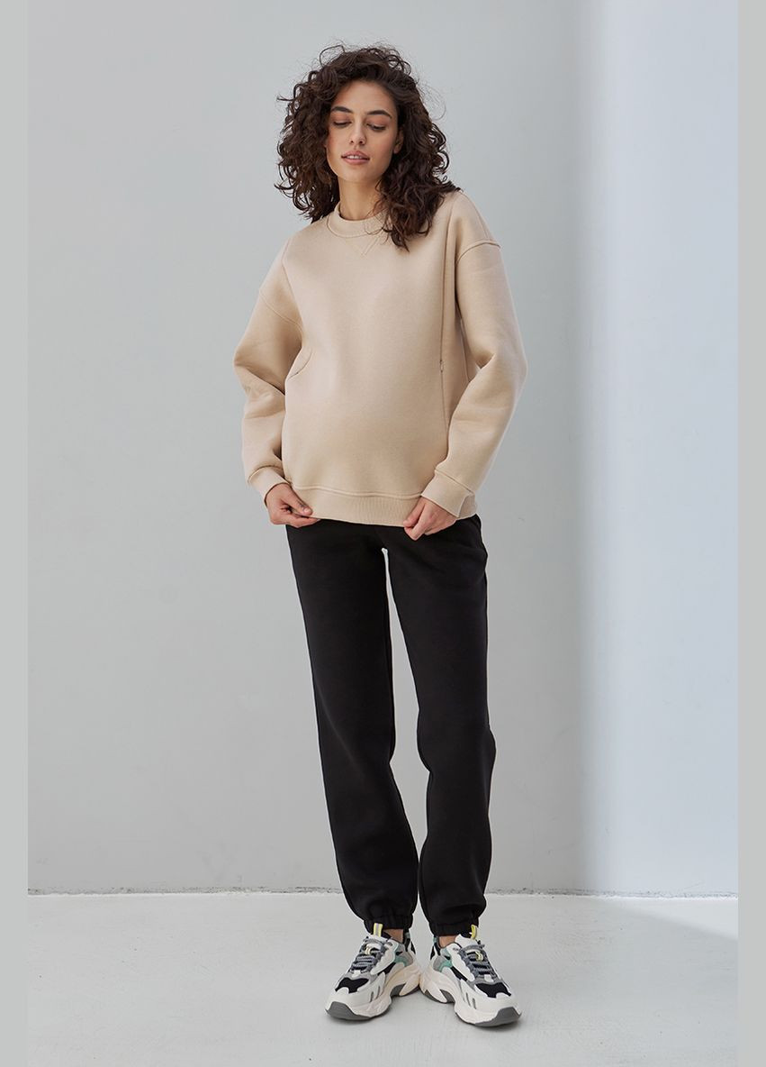 Теплые брюки-джоггеры для беременных черные трикотажные с начесом Юла мама (302648590)