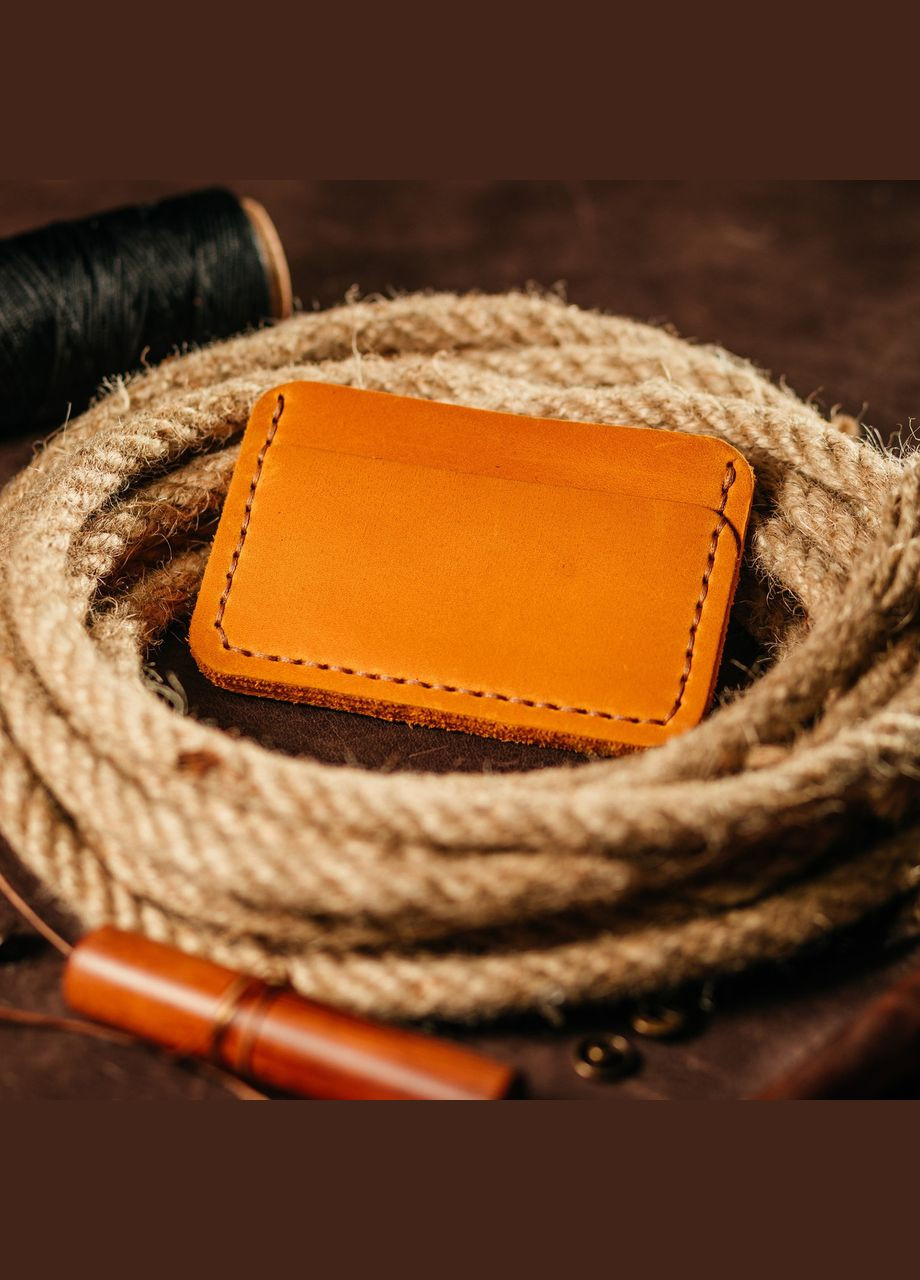 Картхолдер Рыжий кожаный, стильный органайзер чехол из кожи для 4 банковских карт из мягкой кожи No Brand (333705462)