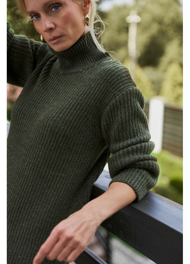 Оливкова (хакі) повсякденний жіноча тепла довга сукня з вовни (2897) Triko Bakh