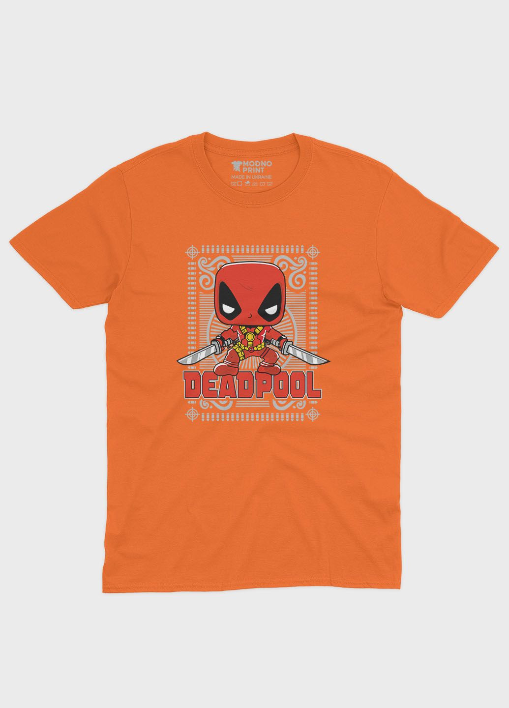 Оранжевая демисезонная футболка для мальчика с принтом антигероя - дедпул (ts001-1-ora-006-015-008-b) Modno