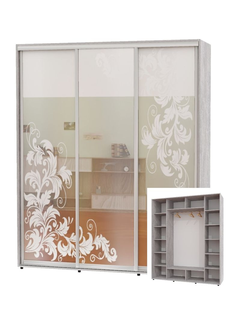 Шафа-купе тридверна 210*60*230 Індастріал Дзеркало з піскострумним малюнком ШК-05 Алекса (360477030)