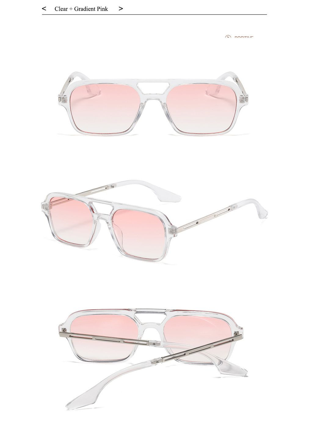Солнцезащитные очки с двойной переносицей унисекс серый с розовым No Brand (290704853)