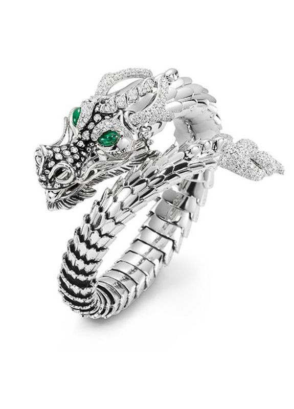 Елітна срібна каблучка, Сапфіровий дракон із смарагдовими очима, кільце перстень дракон, розмір регульований Fashion Jewelry (285110651)