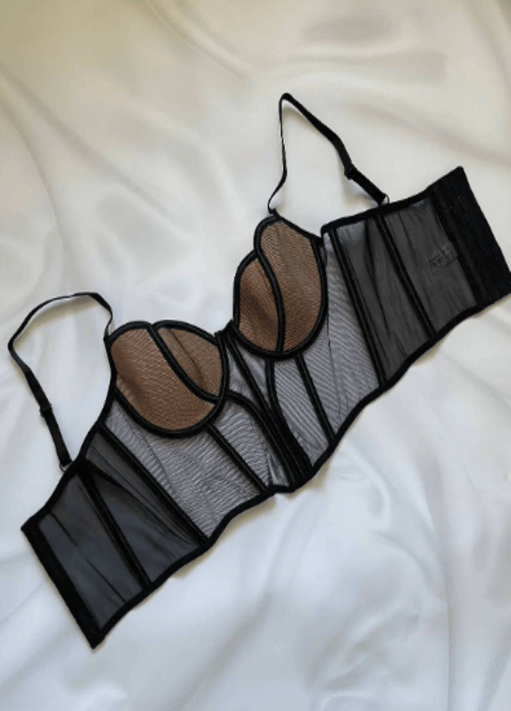 Женский топ-бюстье корсетного типа черно-бежевого цвета с брителями корсет черно-бежевый M No Brand (346085498)