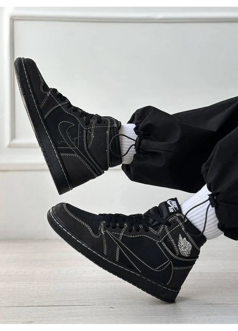 КРОСІВКИ ЖІНОЧІ NIKE AIR JORDAN 1 HIGH OG TS TRAVIS SCOTT - BLACK PHANTOM НАЙК АІР ДЖОРДАН ЧОРНІ No Brand чорні демісезони (390650028)