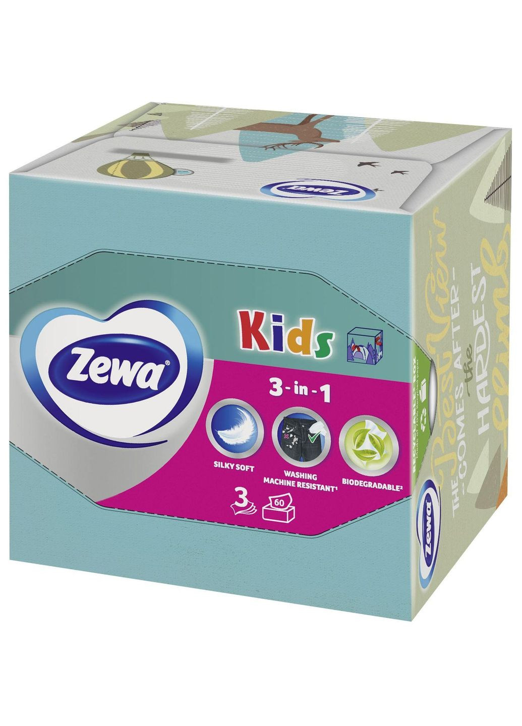 Салфетки косметические Kids Zoo Cube трехслойные, 60 шт. Zewa 6287 (328398161)