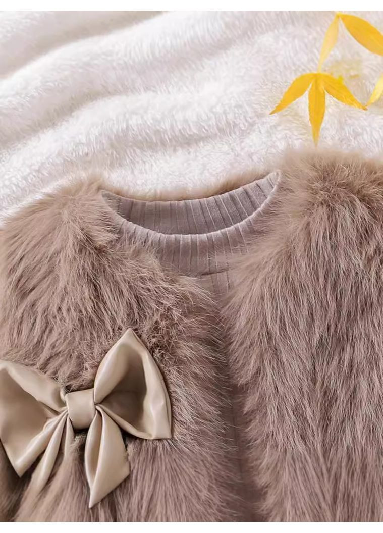 Коричневый демисезонный комплект для девочки 4-7 лет экокожаная юбка, лонгслив та жилетка агата юбочный, тройка No Brand