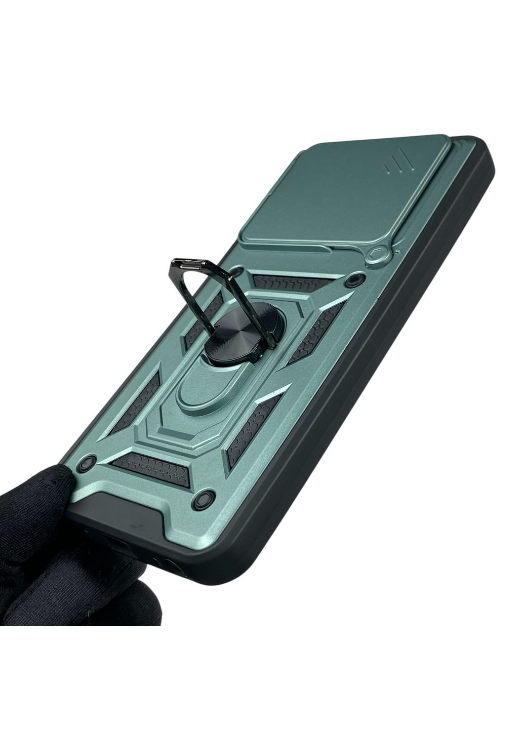 Чохол для Spark Go 2025 броньований з кільцем-тримачем підставкою зі шторкою на техно спарк го 2025 зелений rg1 Tecno (366389016)