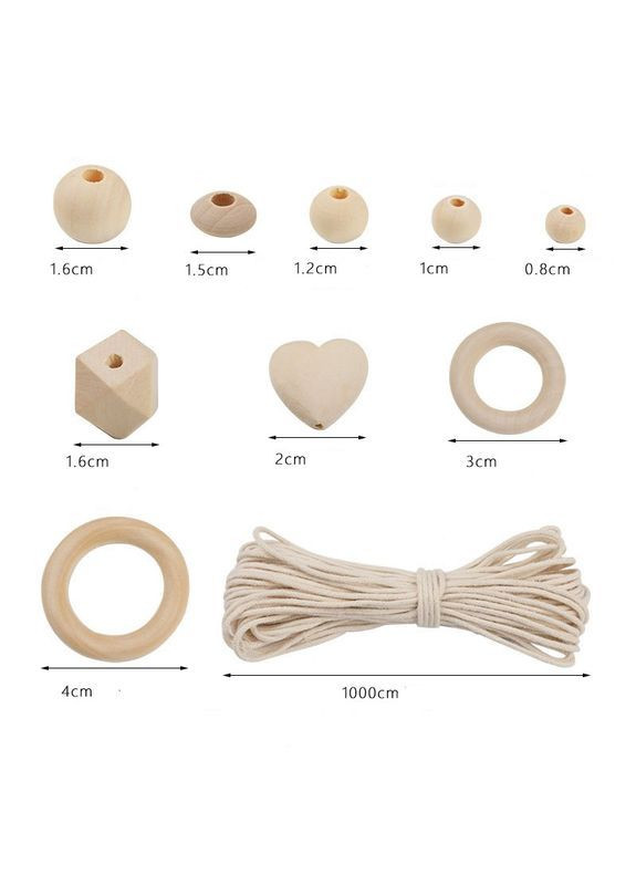 Набір дерев'яних намистин і кілець для макраме намистини для створення іграшок намистини для рукоділля No Brand 5954 (372499970)