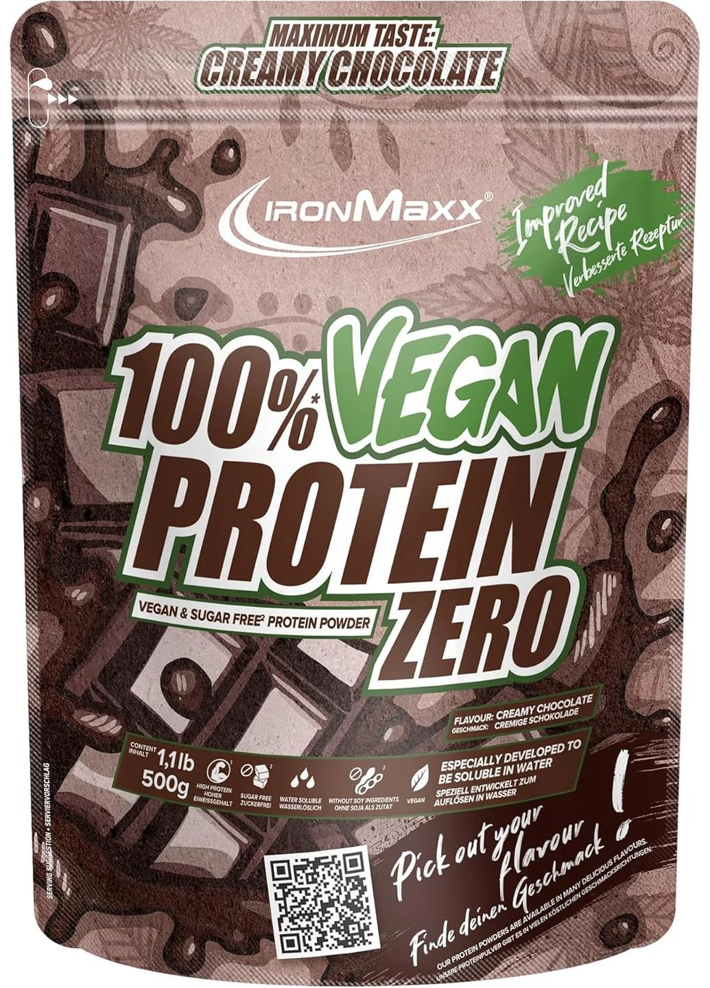 Веганський протеїн 100 % Vegan Protein Zero 500g (Cream and chocolate) Ironmaxx (402534897)
