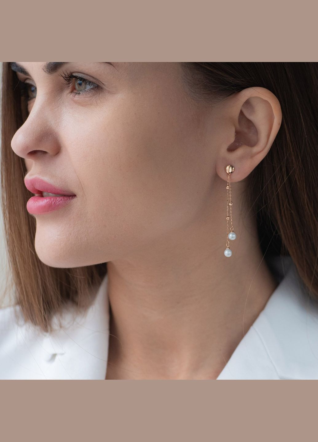 Золоті сережки Перли на ланцюжку с07257 Oniks (264025201)