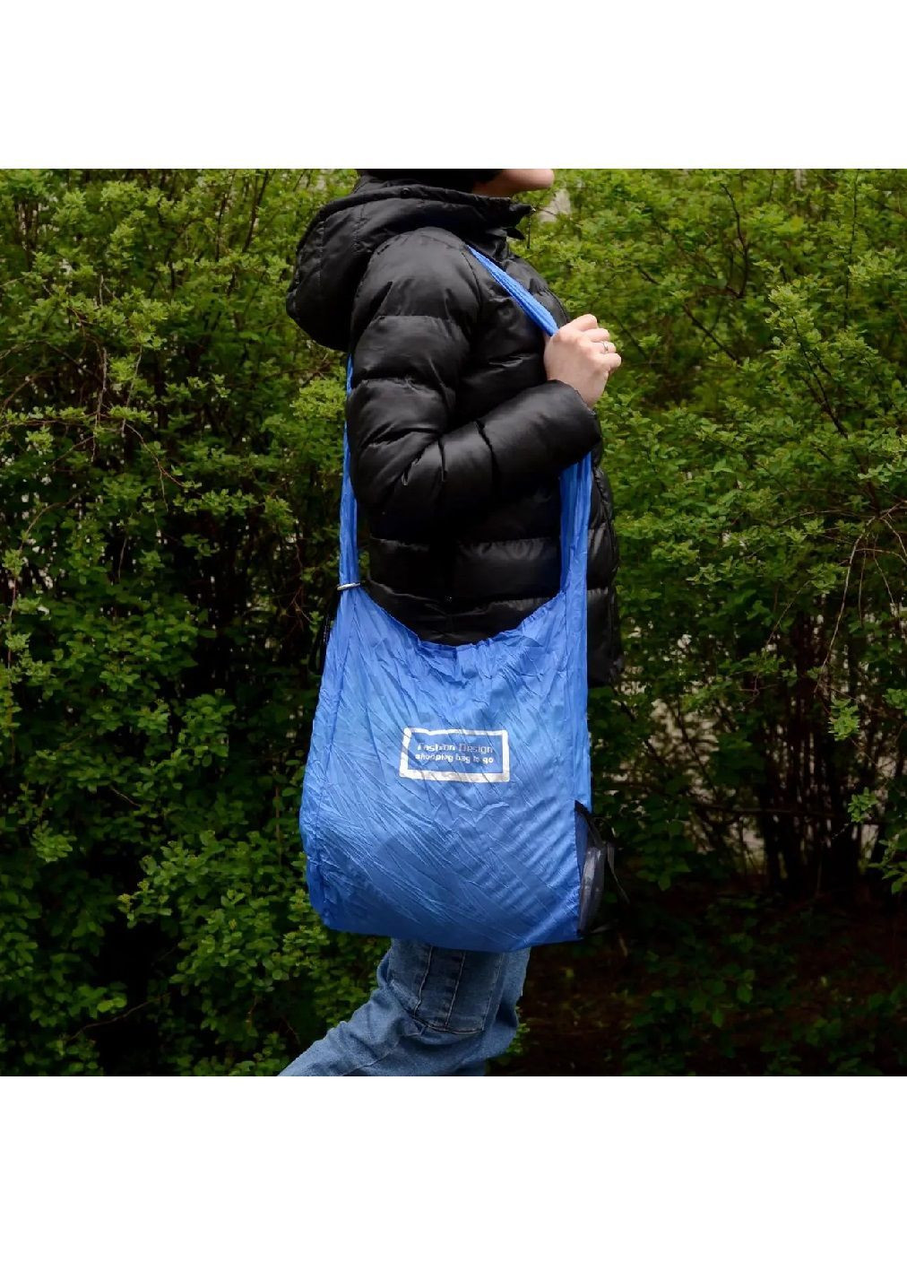 Складная компактная сумка шопер с длинной ручкой на плечо пластиковым контейнером для складывания сумки (481807-Prob) Синяя Unbranded (366523687)