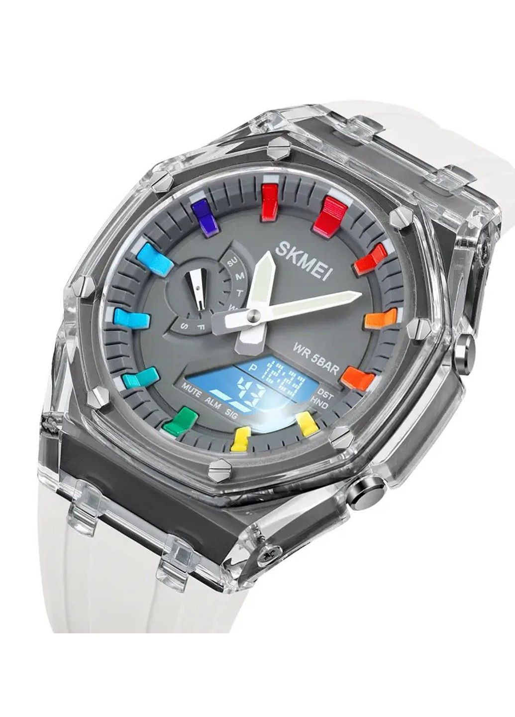 Годинники чоловічі спортивні 2100 (Білий з сірим циферблатом) Skmei (314483725)
