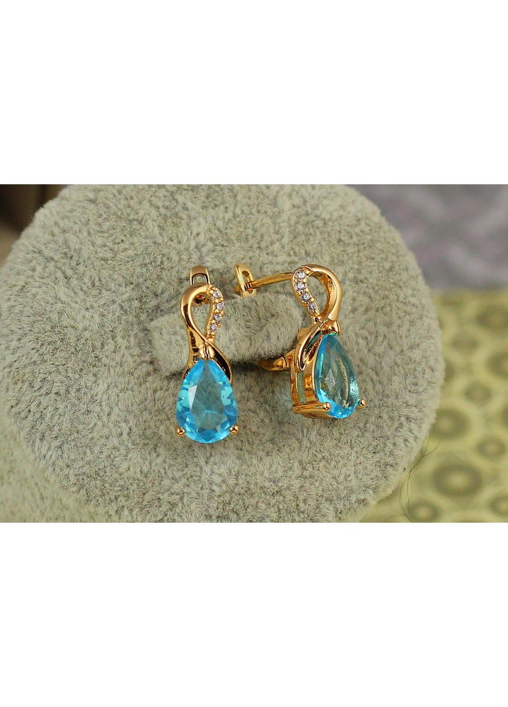 Серьги Скандинавия с голубым камнем 1,8 см золотистые love-shopping Xuping Jewelry (354660553)