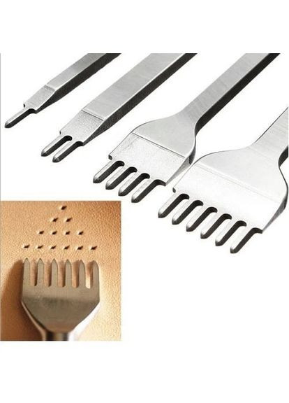 Набор шаговых пробойников ромбовидных для кожи 1+2+4+6 зубьев, шаг 4мм ромб, набор 4 штуки Parkside (327368331)