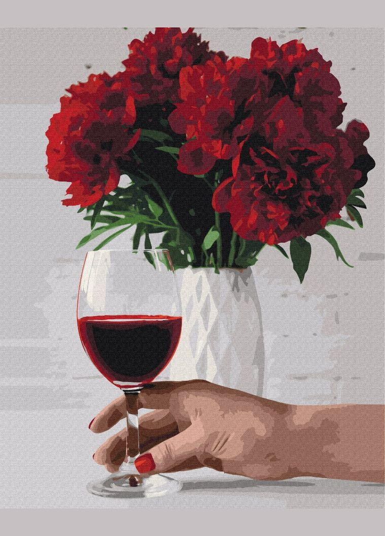 Картина по номерам Пионовое вино картины в цифрах Цветы Натюрморт 40х50 Раскраска BS52524 Brushme (308987936)