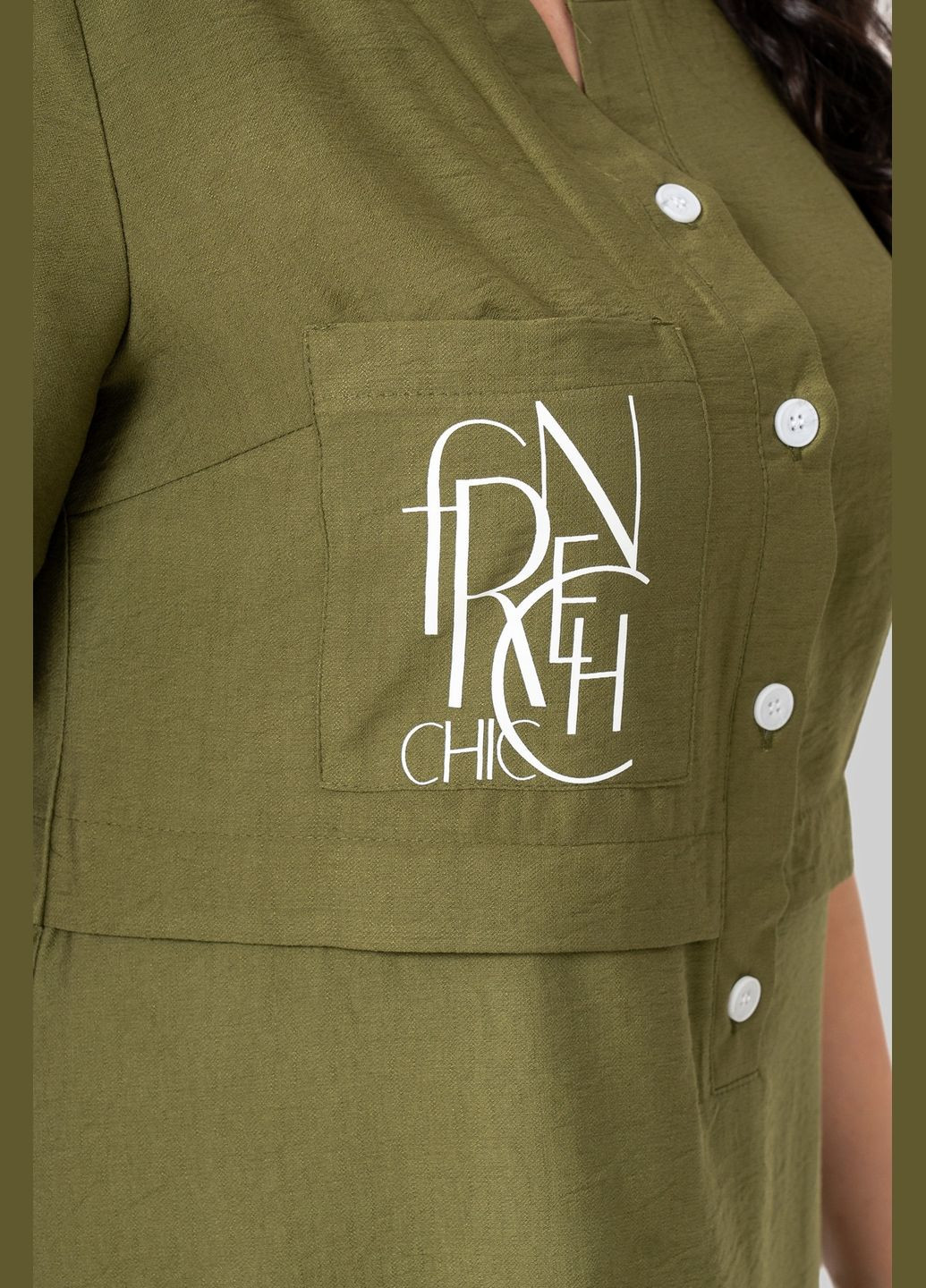 Оливковое (хаки) повседневный платье полуприлегающего силуэта отрезное по линии талии выполнено из ткани лен бохо all posa (ap102363p) A'll Posa