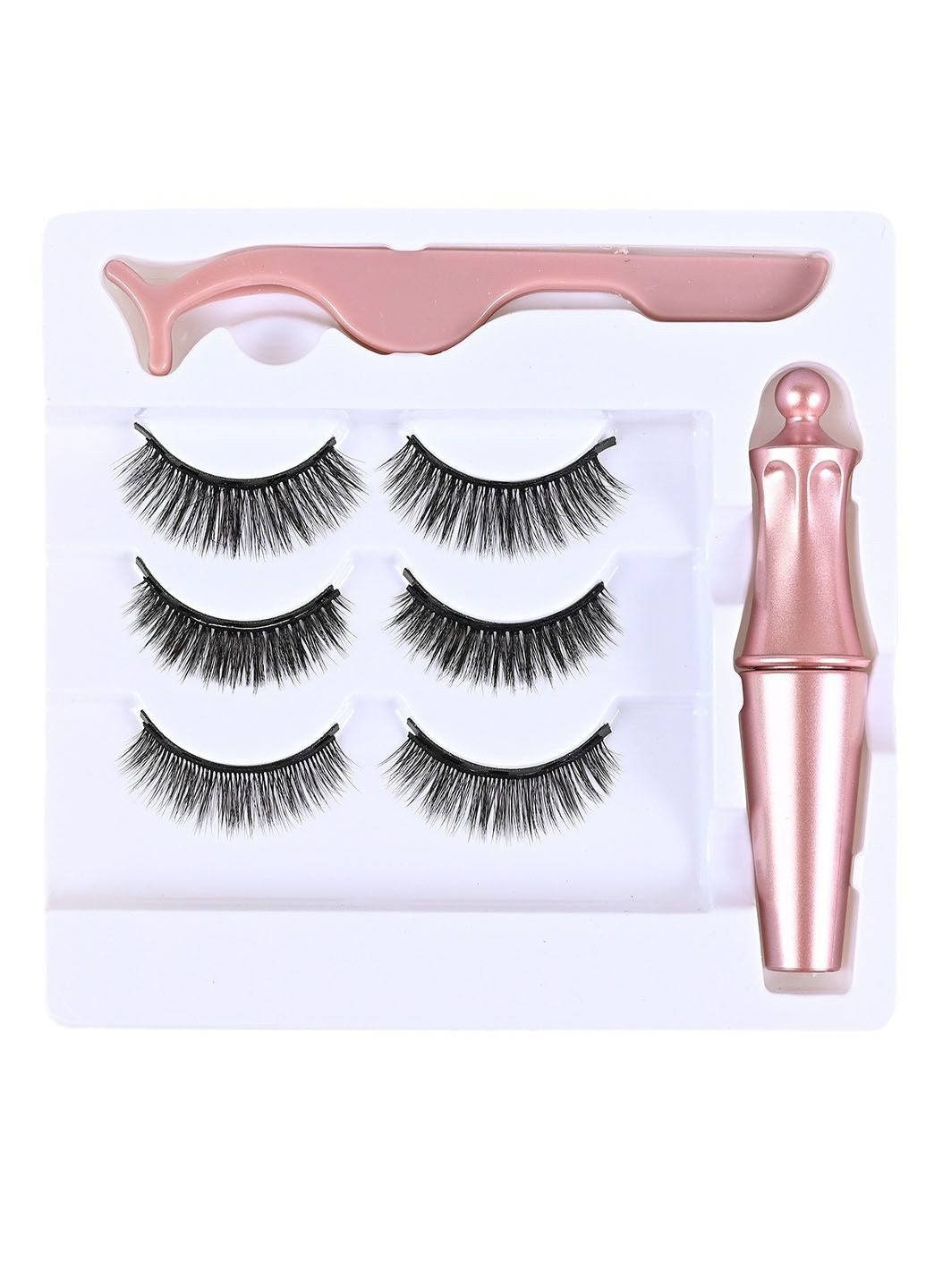 Набір з 3 пар багаторазових магнітних вій підводки і пінцета для денного та вечірнього макіяжу No Brand (353492316)