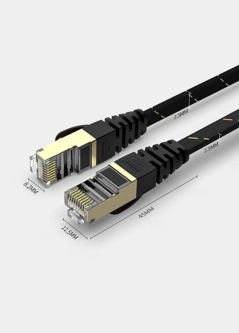 Патч корд Ampcom 1м сетевой кабель 10 Гбит\с Ethernet RJ45 Cat 7 плоский в оплетке No Brand (300577662)