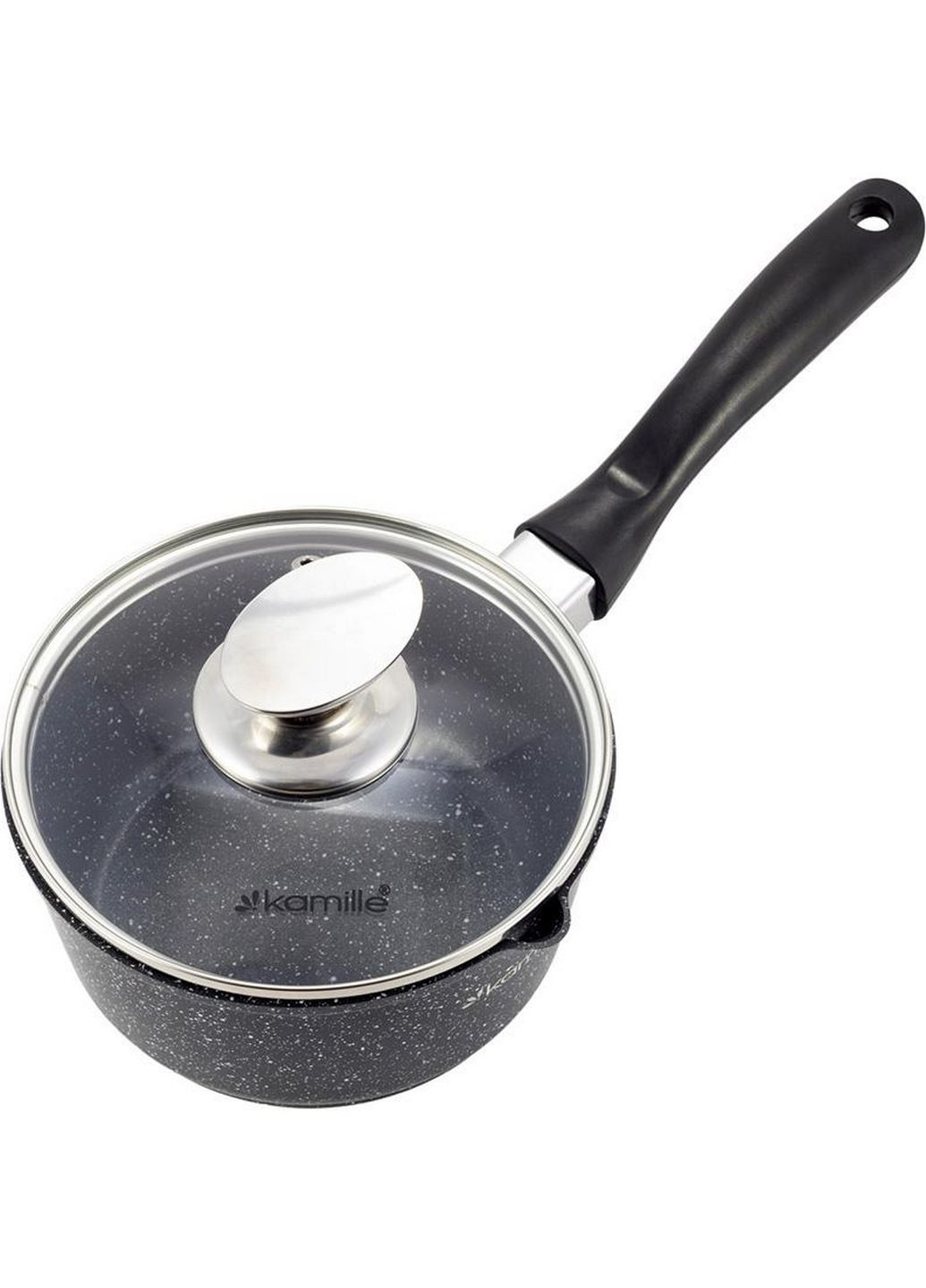 Ківш Black Marble індукційний, зі скляною кришкою Ø16х8 см Kamille (289364264)