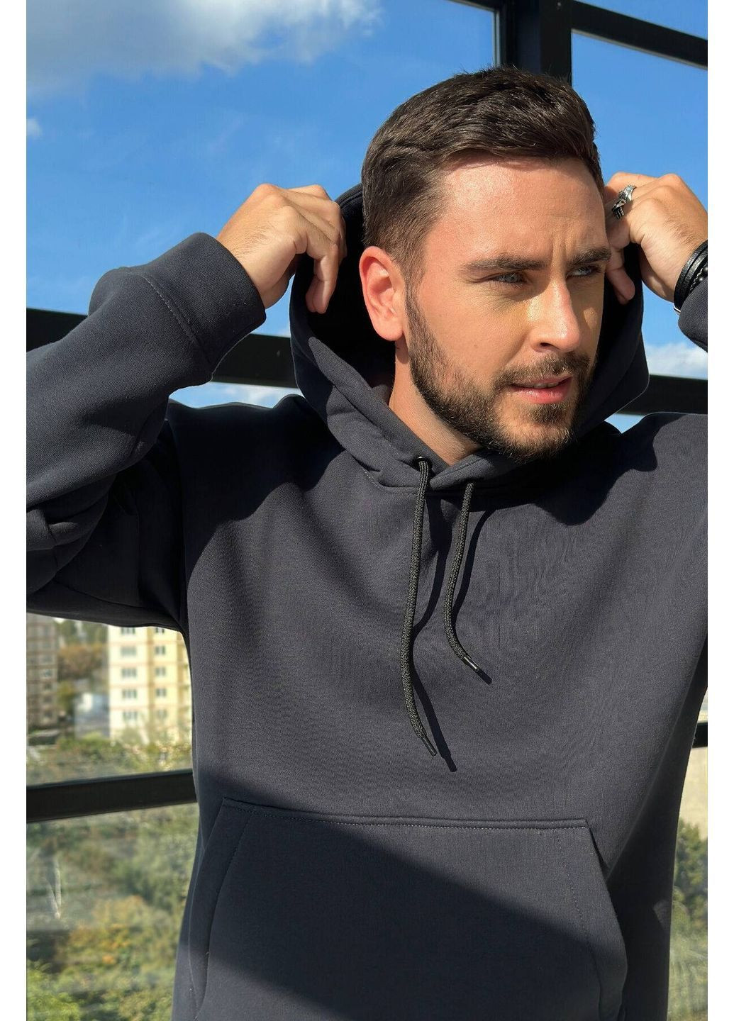 Темно-серый демисезонный спортивный костюм тринитка на флисе (худые, брюки), цвет темно-серый Nenka