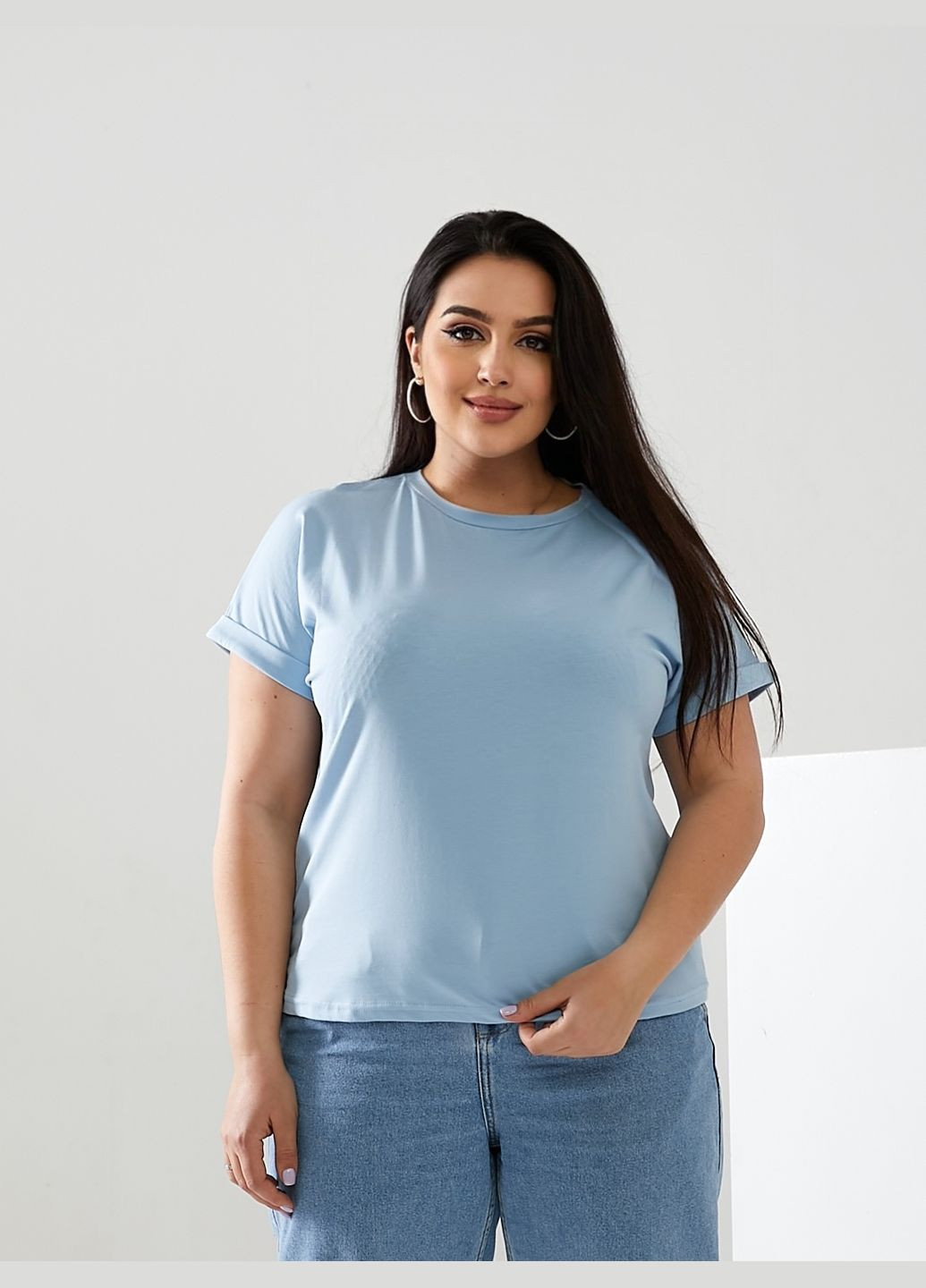 Блакитна всесезон базова футболка з коротким рукавом No Brand