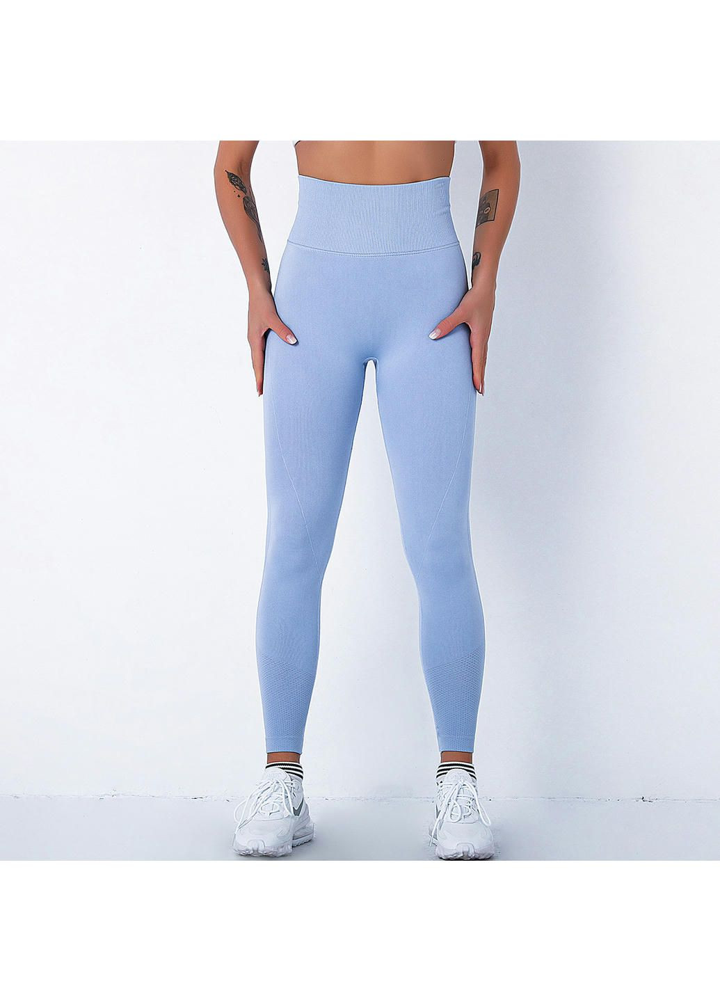 Комбинированные демисезонные леггинсы женские спортивные 10918 xl голубые Fashion